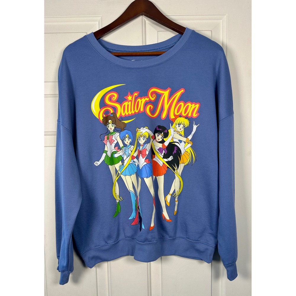 Sailor Moon Graphic Sweatshirt Womens XL Blue Sailor Guardians Anime Pullover